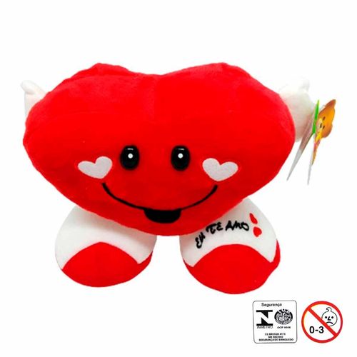 Coração Almofada de Pelúcia  18cm com Pé e frase 'Eu Te Amo' Fizzy