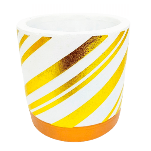 Vaso Decorativo C/Detalhes Dourado 8x8cm em Cerâmica Interponte