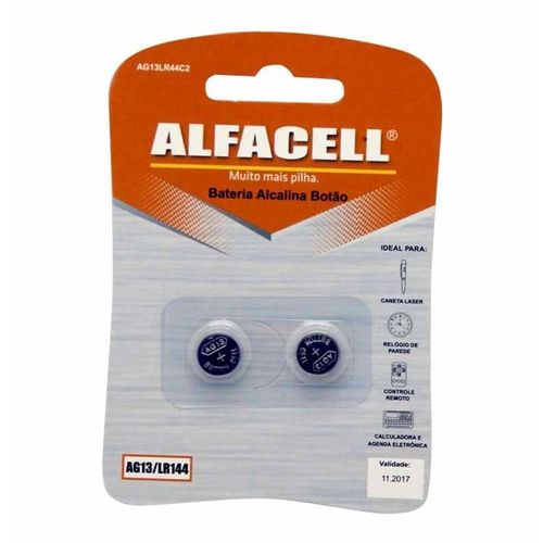 Bateria Alcalina Botao Ag13 / Lr144 1-5V Com 2 Peças Na Cartela Alfacell