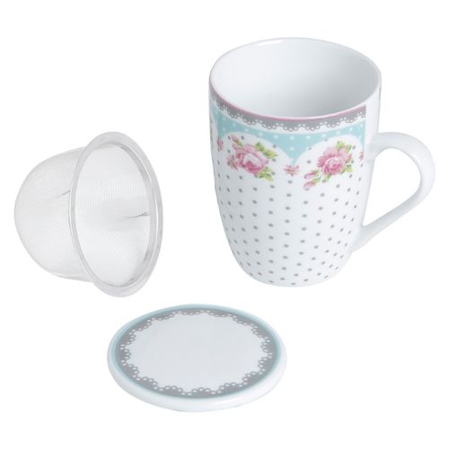 Caneca Infusor C/ Tampa 310ml em Porcelana Lyor