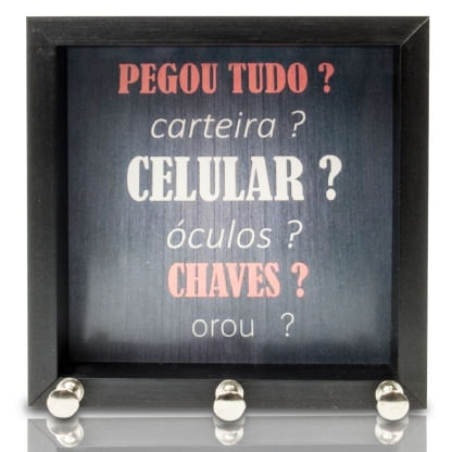 Porta Chaves Decorativa C/ Frases e Moldura 14x14cm Decorex