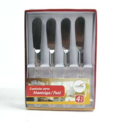 Espátulas P/ Manteiga/ Patê 4 Peças em Inox C/ Suporte em Plástico Transparente   Casita