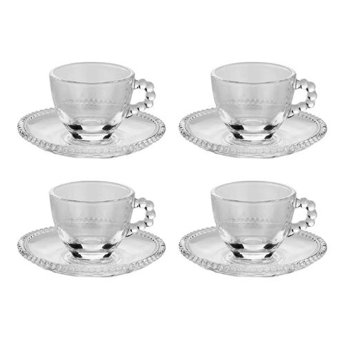 Jogo De Xicaras Pearl C/Pires 4 Peças 80ml em Cristal Rojemac