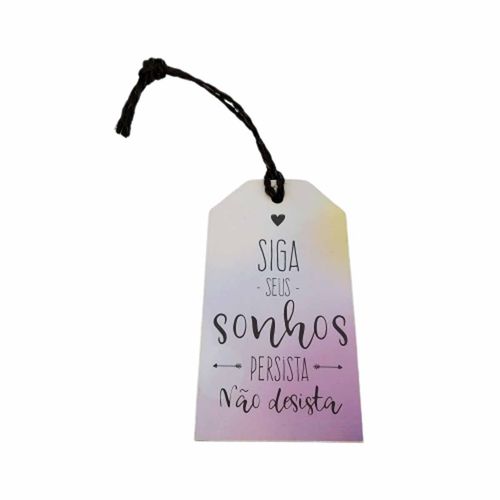 Placa Tag C/ Alça de Madeira Estampas Sortidas 7x13cm Baybo Baybox