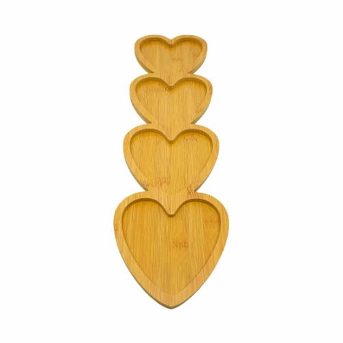 Petisqueira Coração 4 Divisórias 14x49cm em Bambu Imporiente