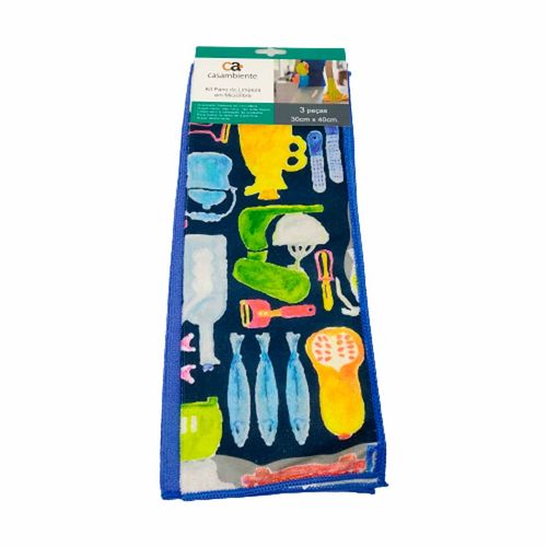 Kit Pano de Limpeza em Microfibra 30x40cm 3 Peças Modelos Sortidos Casa Ambiente