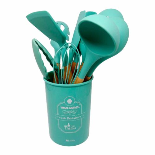 Kit de Talheres - Flórida 12 Peças Silicone e Madeira Kehome