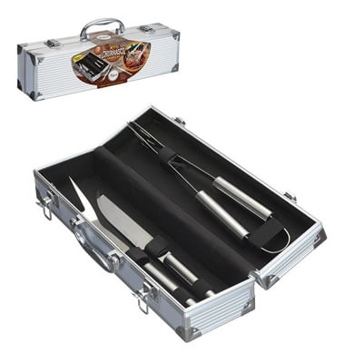Kit Churrasco 4 Peças C/ Maleta em Aço Inox Uncommom