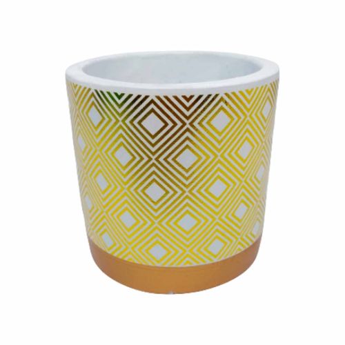 Vaso Decorativo C/Detalhes Dourado 8x8cm em Cerâmica Interponte