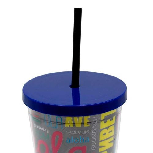 Copo C/ Tampa e Canudo Saudações 650ml Zona Criativa