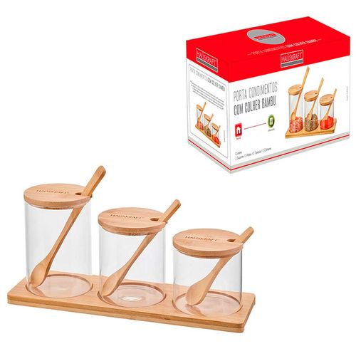 Porta Condimentos C/ Colher Bambu 10 Peças Hauskraft