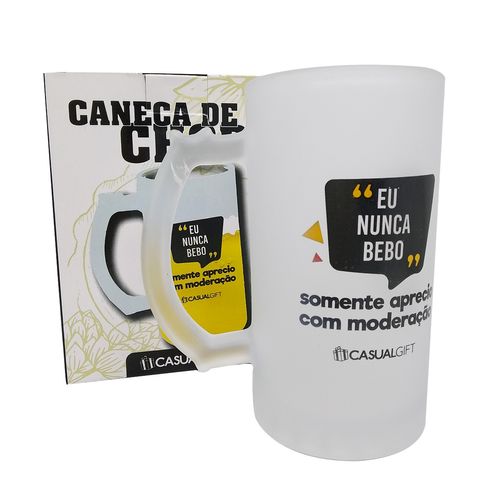 Caneca de Chopp Eu Nunca Bebo de Vidro 480ml 3B Comercio