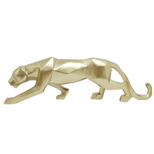 Escultura de Leopardo Dourado 44x14cm em Poliresina Mart / Moas