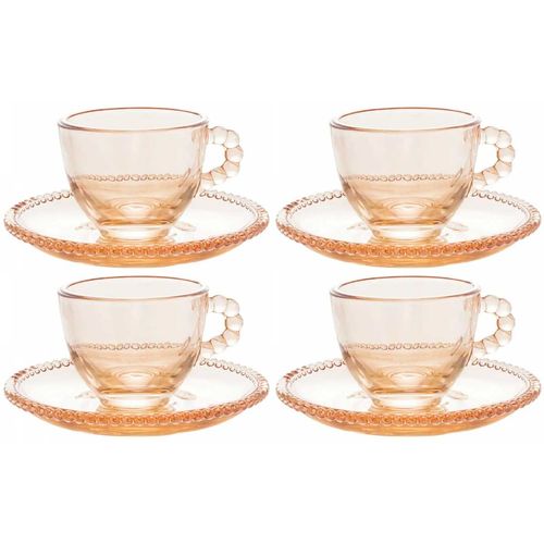 Conjunto de Xícaras Café Cristal com Pires Pearl Âmbar 80ml Rojemac