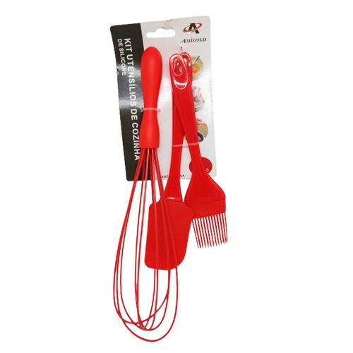 Kit Utensílios de Cozinha de Silicone 3 peças Cores Sortidas  Amigold