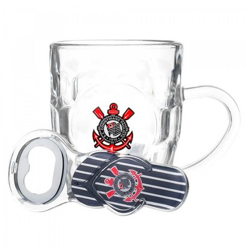 Kit Caneca 310ml em vidro e Abridor de Garrafas Corinthians Mileno