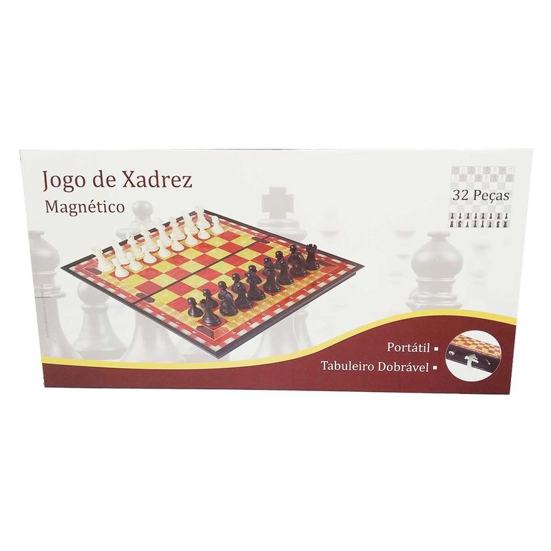 Jogo de Xadrez Magnético Tabuleiro Dobrável Portátil - 31,5x31,5x4,2 cm -  Imporiente - UNICA - Ri Happy