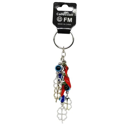 Chaveiro Trevo C/ Pimenta e Olho Grego em Metal 12cm F. Emy F. Emy decorações