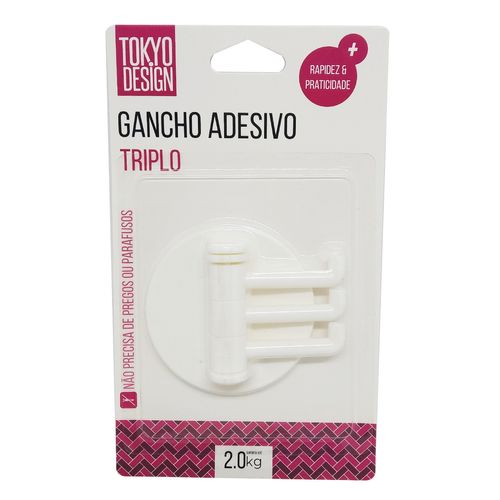 Gancho Adesivo Triplo de Plástico MultiArt