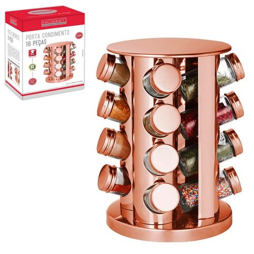 Porta Tempero Giratório 17 Peças em Aço Inox Rose Gold  Hauskraft