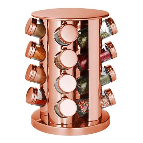 Porta Tempero Giratório 17 Peças em Aço Inox Rose Gold  Hauskraft