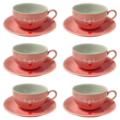 Jogo Xícara L' Amour P/ Café 160ml 12 Peças em Porcelana Rosa Hauskraft