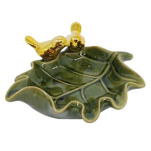 Porta Joias Decorativo Folha C/ Pássaros Golden 14x11x5cm Interponte