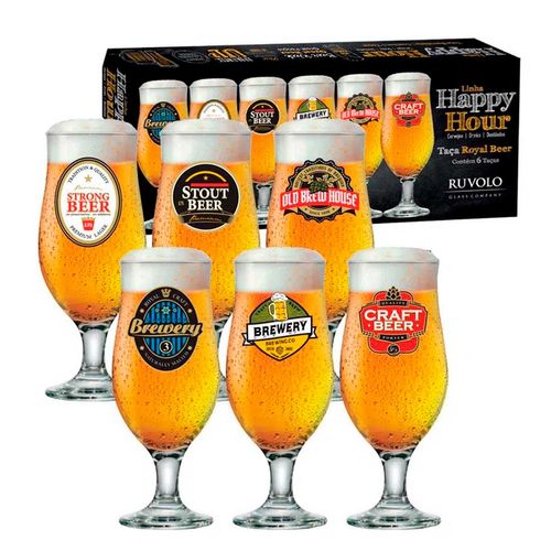 Jogo de Taças Royal Beer Happy Hour 6 Peças 330ml em Vidro Ruvolo