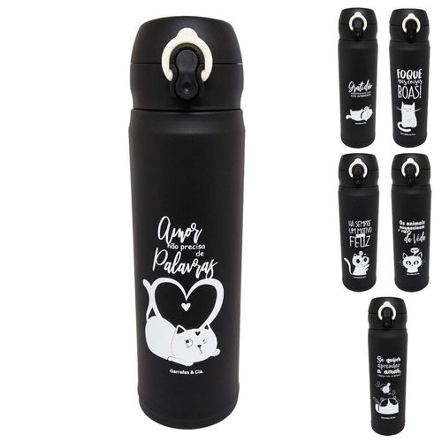 Garrafa Térmica Gatinho 500ml em Inox Preto World Classic
