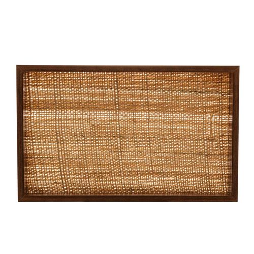 Bandeja Decorativa 38x24x4cm em Madeira Coquinho C/ Sisal Natural Rojemac