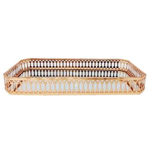 Bandeja Espelhada Decorativa 25x13,5x3,5cm em Metal Rose Gold Youbai