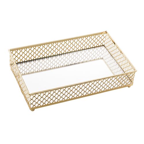 Bandeja Espelhada Barcelona Decorativa 21x13x5cm em Metal Lyor