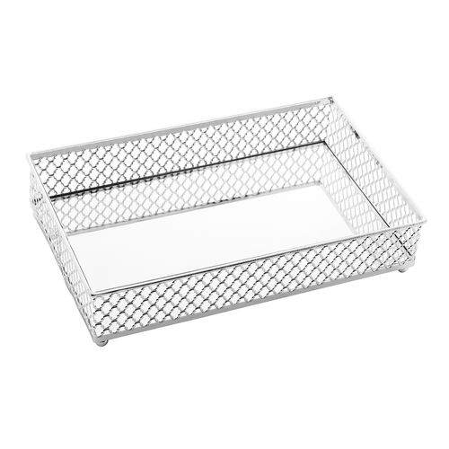 Bandeja Espelhada Barcelona Decorativa 21x13x5cm em Ferro Silver Lyor