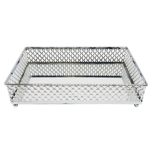 Bandeja Espelhada Barcelona Decorativa 21x13x5cm em Ferro Silver Lyor