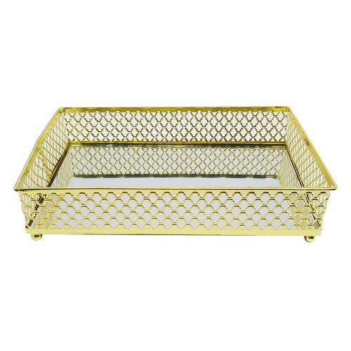 Bandeja Espelhada Barcelona Decorativa 21x13x5cm em Metal Lyor