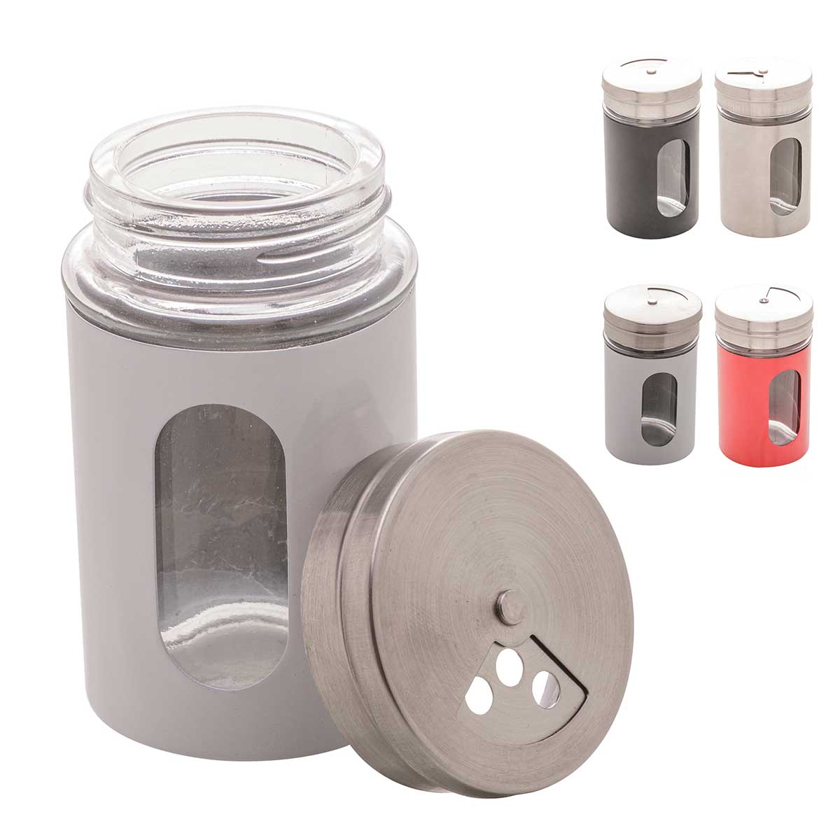 Porta Tempero 80ml em Vidro e Inox C/ Tampa Dosadora Cores