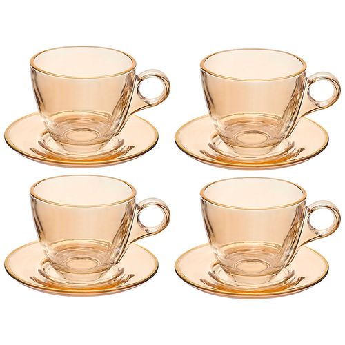 Jogo de Xícara Menfis 170ml 8 Peças em Cristal Âmbar C/ Detalhe Gold Hauskraft    Hauskraft