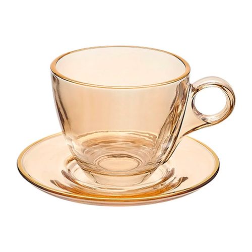 Jogo de Xícara Menfis 170ml 8 Peças em Cristal Âmbar C/ Detalhe Gold Hauskraft    Hauskraft