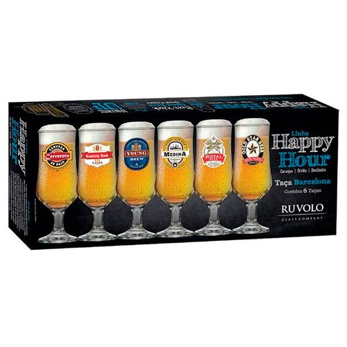 Jogo de Taças Barcelona 6 Peças 370ml em Vidro Ruvolo