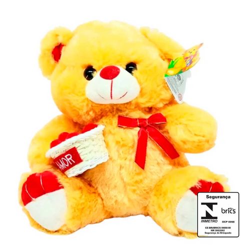 Urso de Pelúcia C/ Cestinha Amor 28cm em Poliéster Fizzy