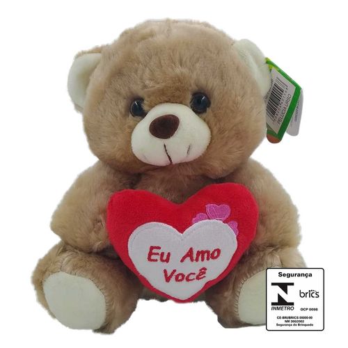 Urso de Pelúcia C/ Coração 16x22cm em Poliéster Fizzy