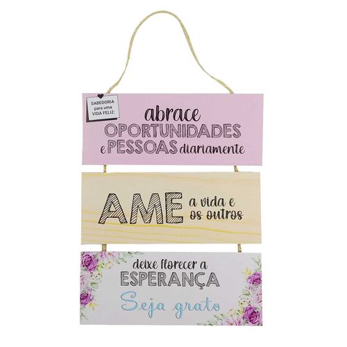 Placa Decorativa Ame 31x25cm em Madeira NSW NSW NAC. IMP