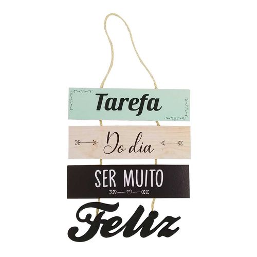 Placa Decorativa Feliz 27x22cm em Madeira NSW NSW NAC. IMP