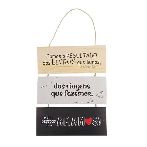 Placa Decorativa Amamos 31x25cm em Madeira NSW NSW NAC. IMP
