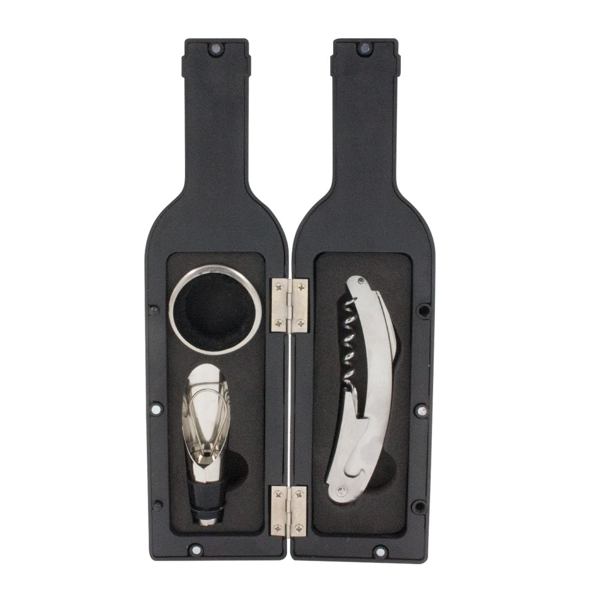 Kit Abridor De Vinho Casita Com 3 Peças Em Inox E Silicone (MP)