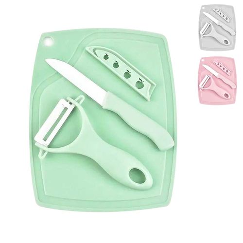 Kit Tábua de Corte, Faca e Descascador de Plástico e Cerâmica Livon