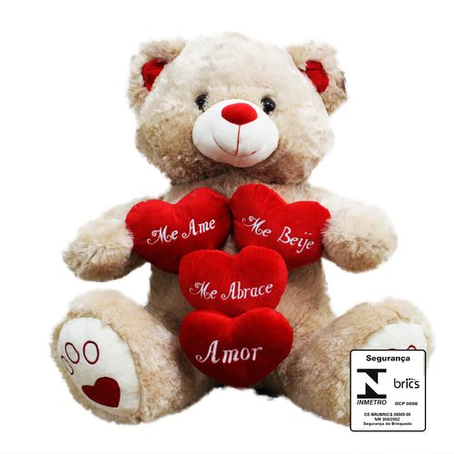 Urso de Pelúcia Corações 75cm em Poliéster Fizzy