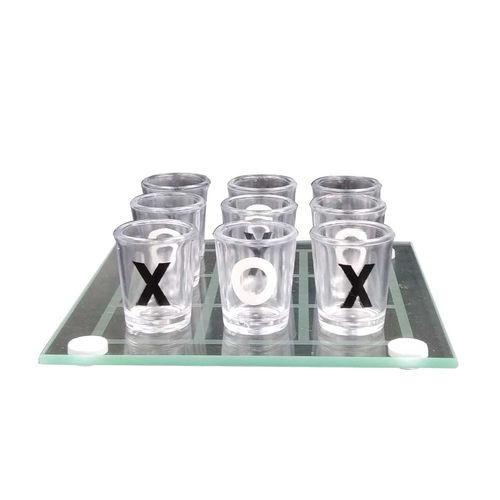 Jogo da Velha C/ Copos Drink Shot Dose 10 Peças em Vidro Moment