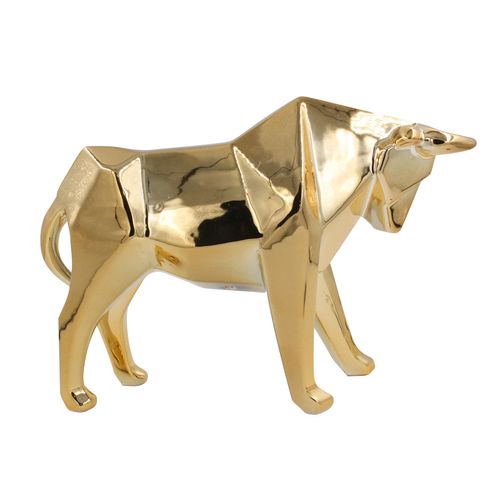 Touro Geométrico Decorativo 22cm em Cerâmica Gold Mart/Moas