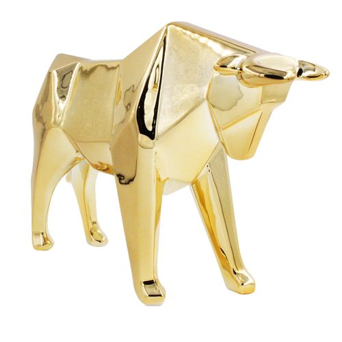 Touro Geométrico Decorativo 22cm em Cerâmica Gold Mart/Moas